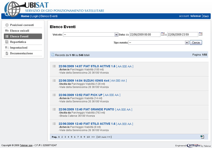 immagine descrittiva con l'elenco degli eventi-mezzo indicizzati per data corrente